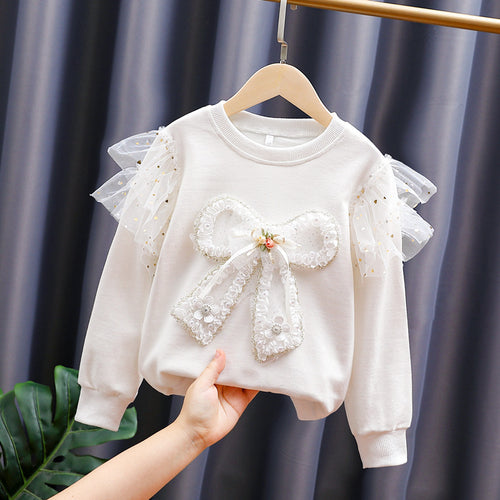 Mädchen modisches Sweatshirt mit transparenten Puffärmeln und Schleifendetail Echo Archiv