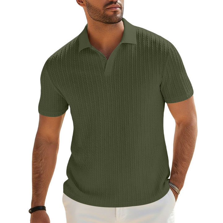 Herren Feinstrick-Polo mit strukturiertem Zopfmuster und weichem Baumwollmix – Cavello