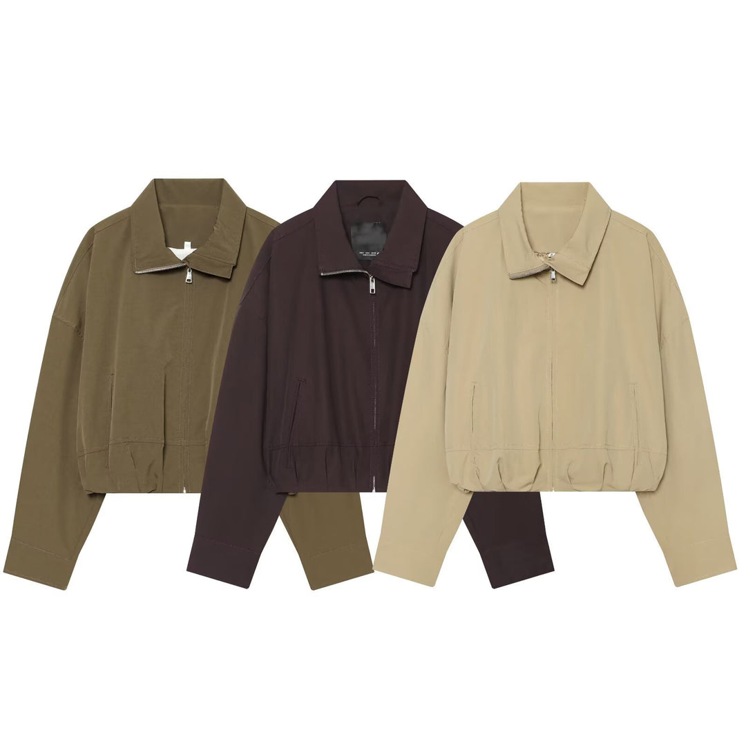 Damen Leichte Cropped-Blousonjacke mit Stehkragen, Reißverschluss und elastischem Bund Echo Archiv