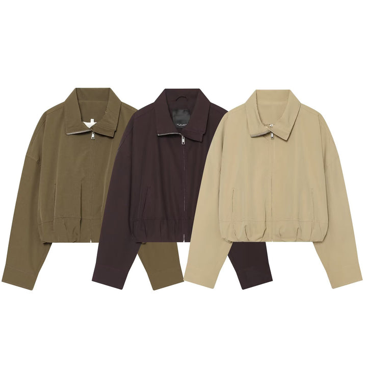 Damen Leichte Cropped-Blousonjacke mit Stehkragen, Reißverschluss und elastischem Bund Echo Archiv