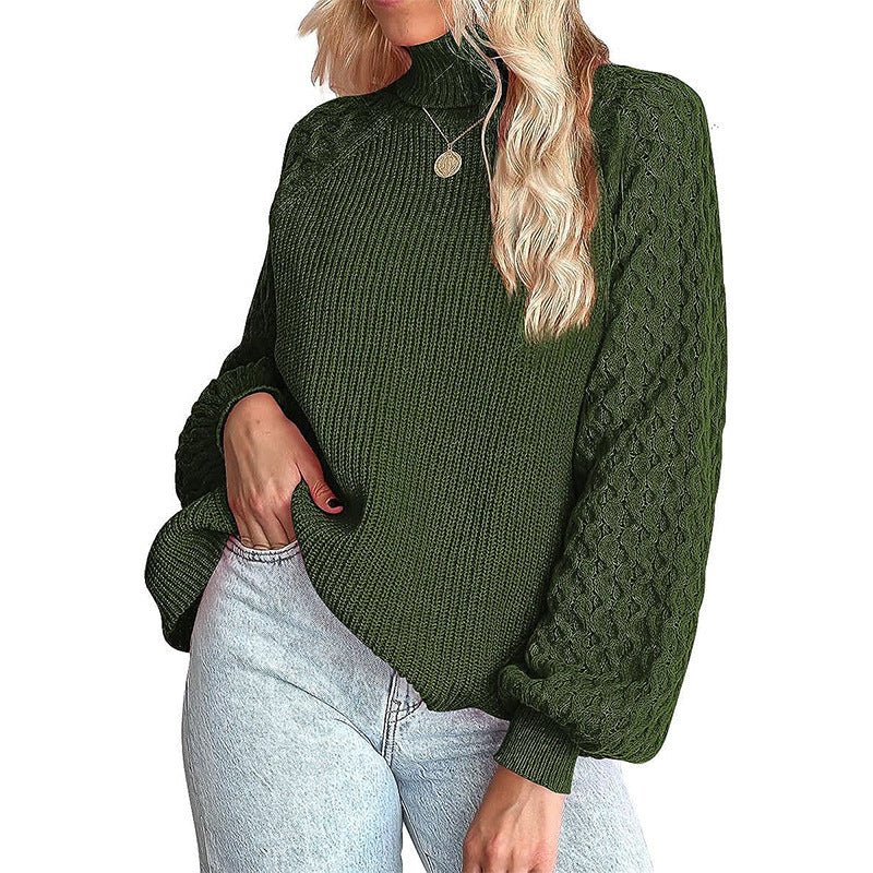 Damen Feinstrickpullover mit Rollkragen und voluminösen Zopfmuster-Ärmeln Echo Archiv