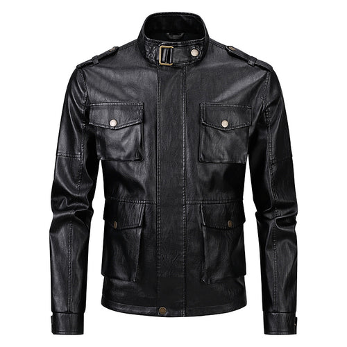 Herren Kunstlederjacke im stilvollen Militärlook mit funktionalen Pattentaschen Echoarchiv