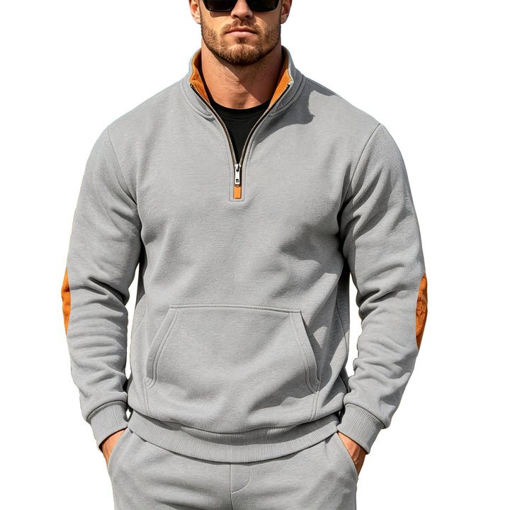 Herren Athletisches Halbzip-Sweatshirt mit Ellenbogenpatches und Kängurutasche Echoarchiv