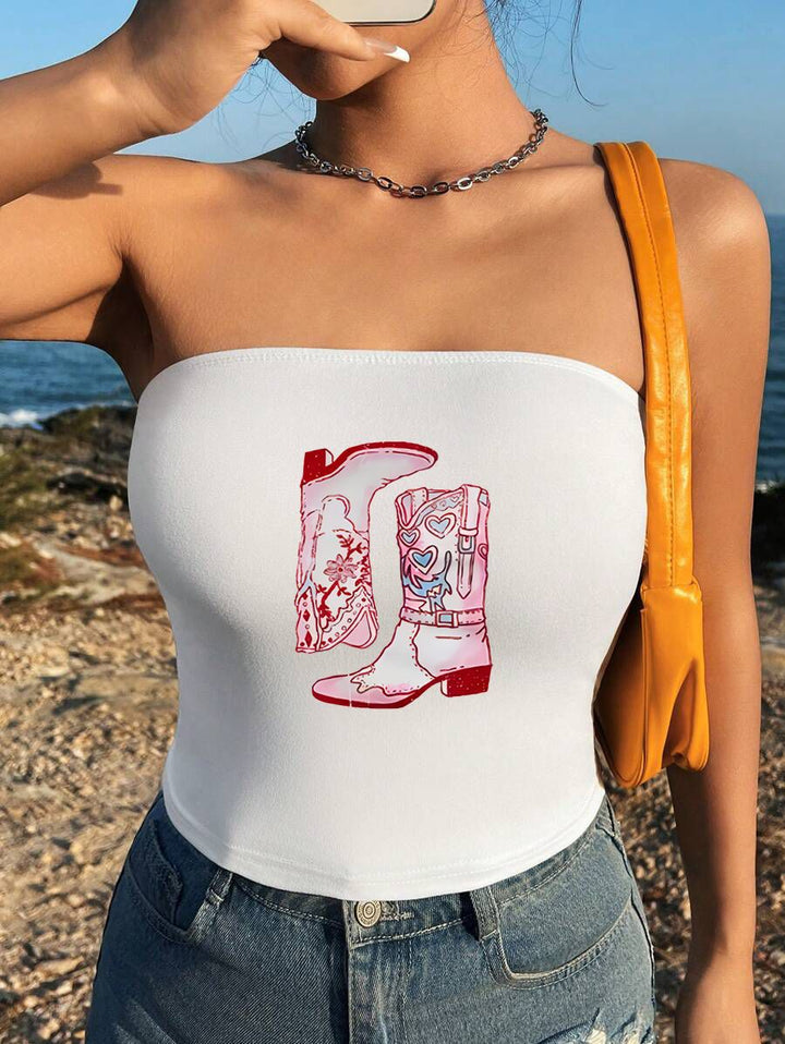 Damen Bandeau-Top mit auffälligem Statement-Aufdruck Echo Archiv