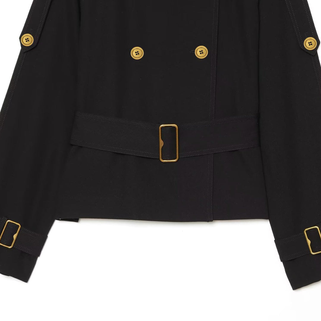 Damen Kurze Trenchjacke mit doppelreihiger Knopfleiste und Taillengürtel Echo Archiv