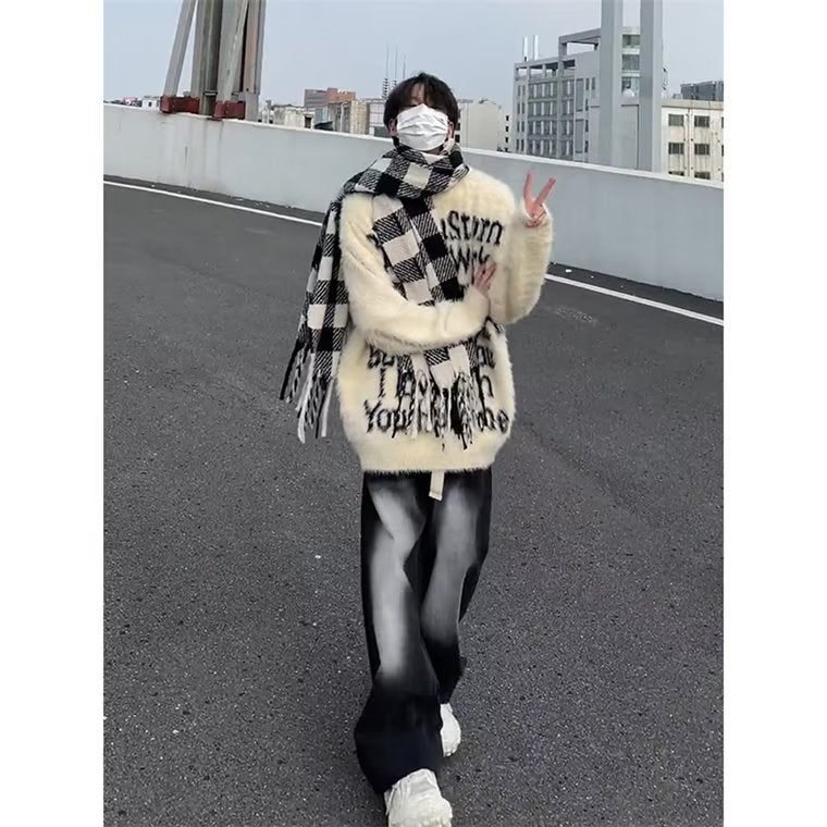 Unisex Oversized Pullover mit kreativem Schriftzug Echoarchiv