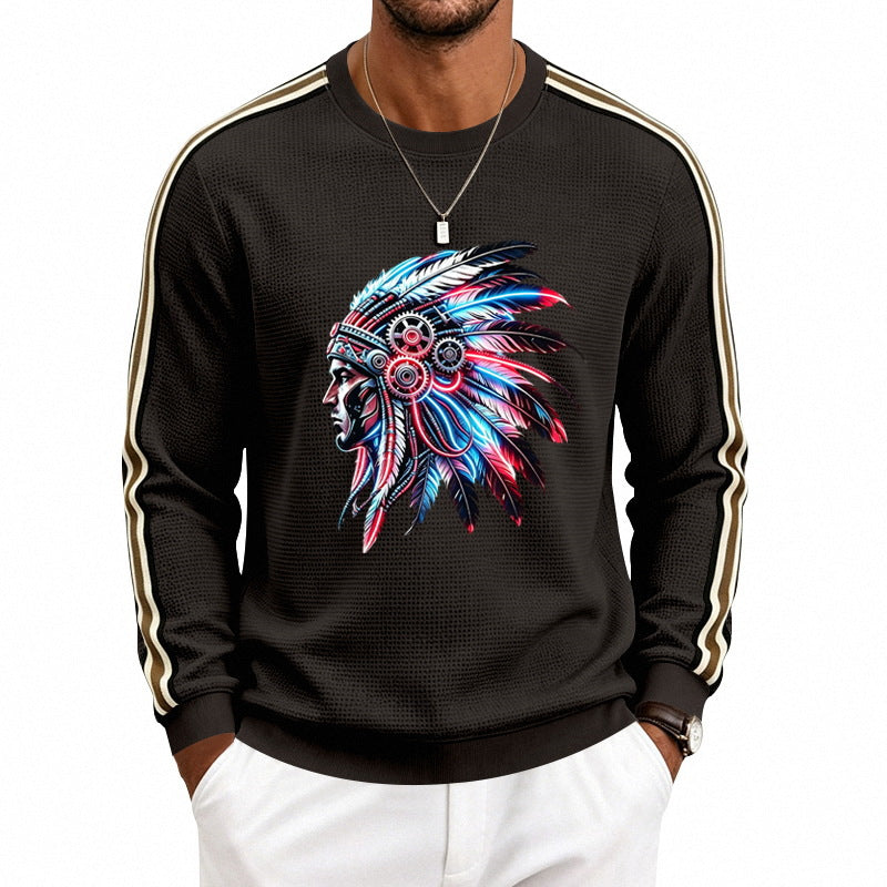 Herren Sweatshirt mit stilisiertem Kopfschmuck-Print und Kontraststreifen an den Ärmeln – Norvane