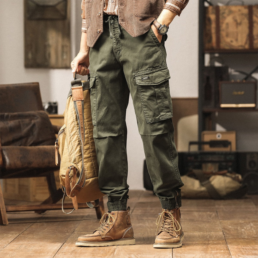 Herren Utility-Cargo-Jogginghose mit Mehrfachtaschen, elastischen Bündchen & Reißverschlussdetail Echoarchiv