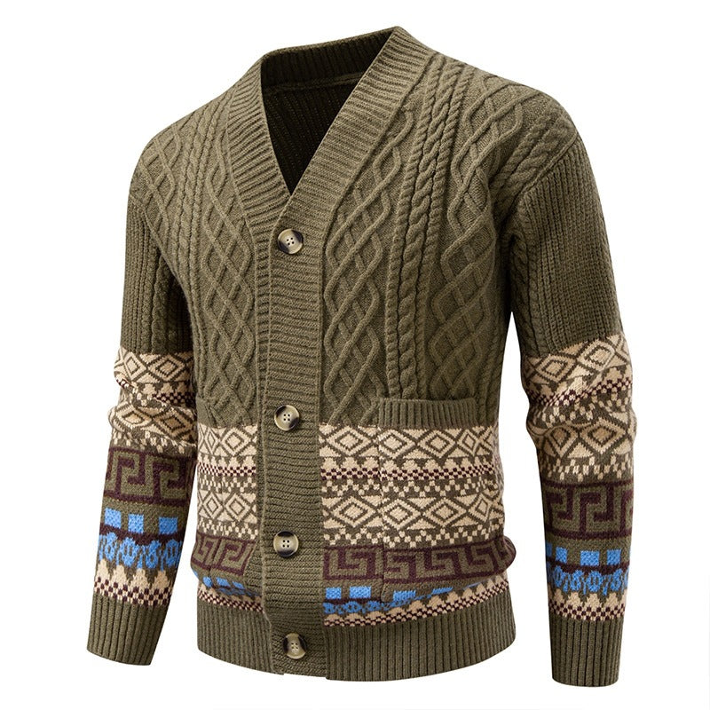 Herren Strickcardigan mit Zopfmuster, Jacquard-Bündchen und Knopfverschluss Echo Archiv