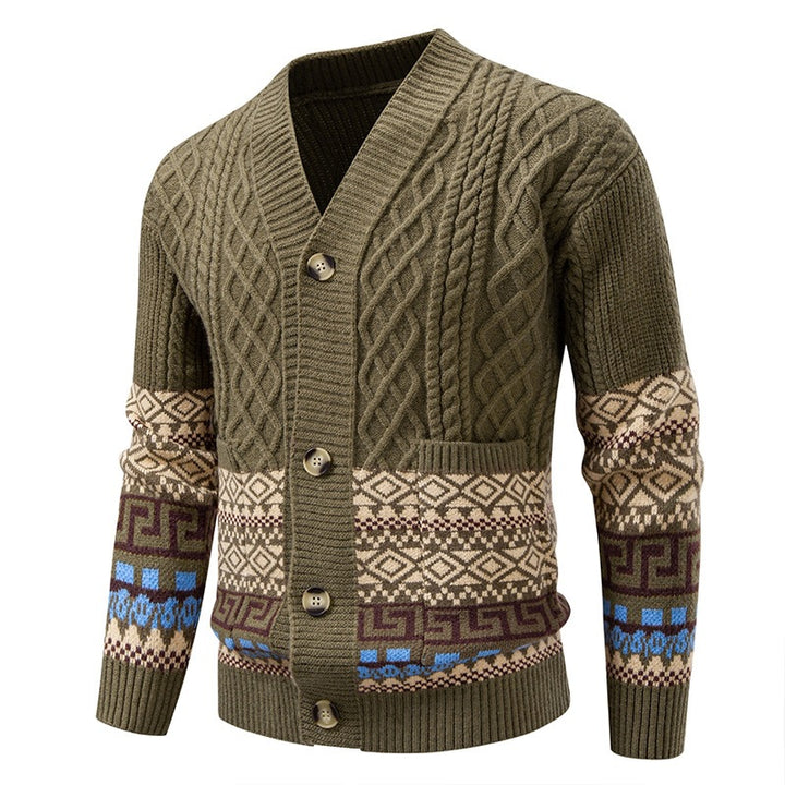 Herren Strickcardigan mit Zopfmuster, Jacquard-Bündchen und Knopfverschluss Echo Archiv