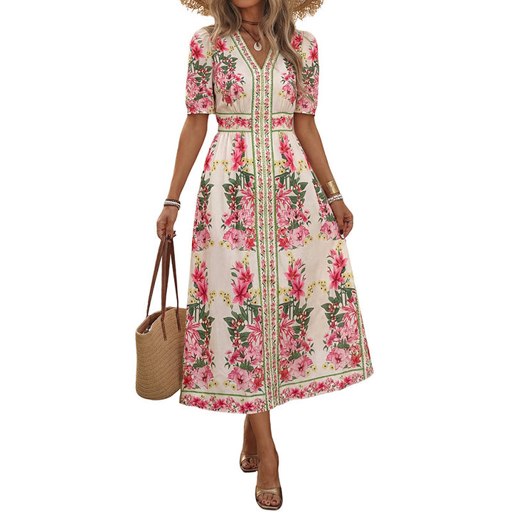 Damen Elegantes Blumenkleid mit kurzen Ärmeln Echo Archiv