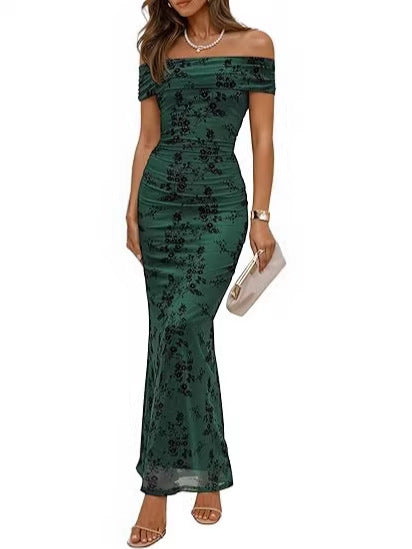 Damen elegantes Off-Shoulder Maxikleid mit floralem Muster und elastischem Einsatz Echo Archiv
