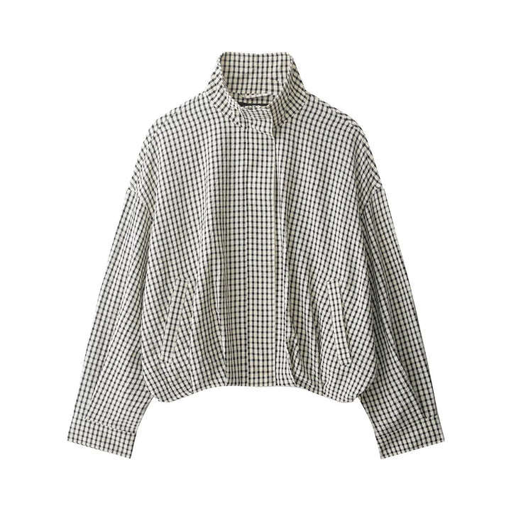 Damen Karierter Cropped-Boxy-Blouson mit Stehkragen und Eingrifftaschen Echo Archiv