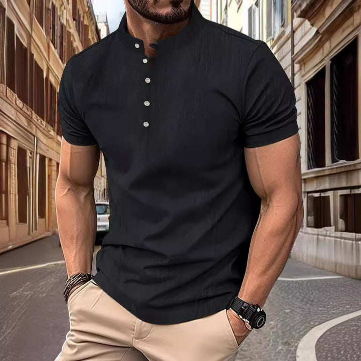 Herren Kurzarm Hemd mit Stehkragen und eleganten Knöpfen Echoarchiv