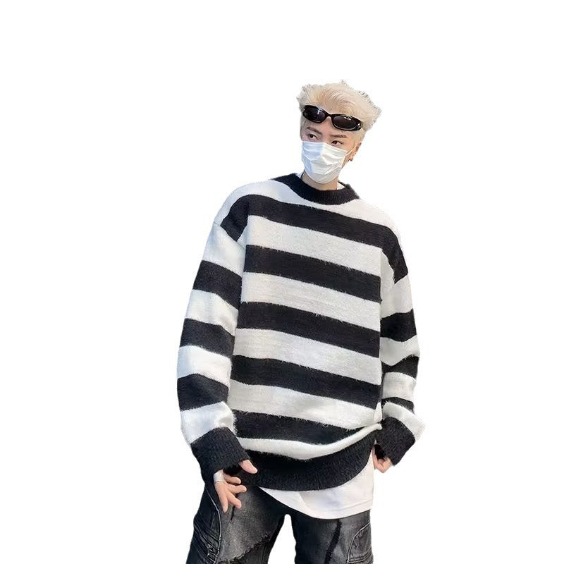Herren modischer Strickpullover mit lässigem Streifenmuster und Oversized-Schnitt Echoarchiv