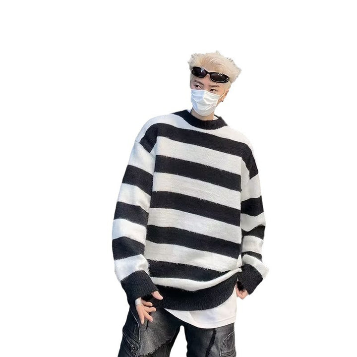 Herren modischer Strickpullover mit lässigem Streifenmuster und Oversized-Schnitt Echoarchiv