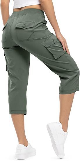 Damen Capri Cargo-Hosen in Bermuda-Länge mit hoher Taille und aufgesetzten Klappentaschen Echoarchiv