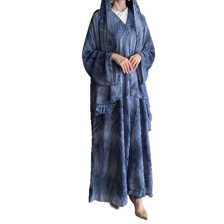 Damen langes fließendes Kapuzenkaftan Kleid mit weitem Arm und mehrlagigem Chiffon – Valéora