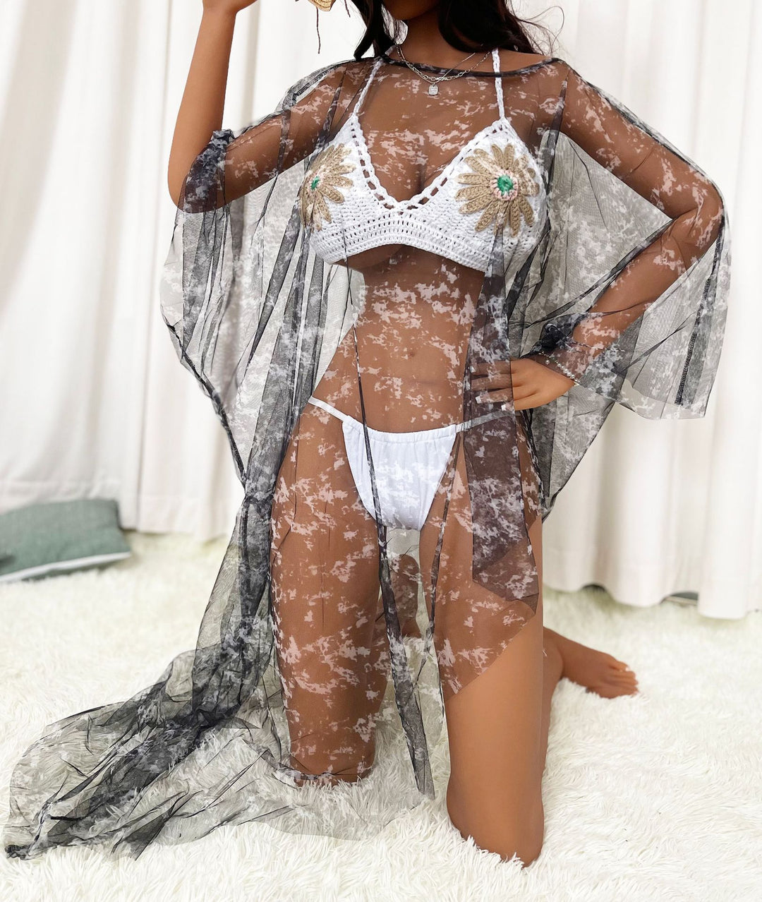 Damen transparenter Strandüberwurf mit bunten Akzenten Echo Archiv