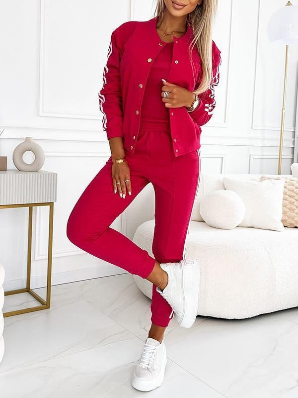 Damen nan sportliches Jogginganzug-Set mit Collegejacke, kurzes Top und slim-fit Jogginghose Echo Archiv