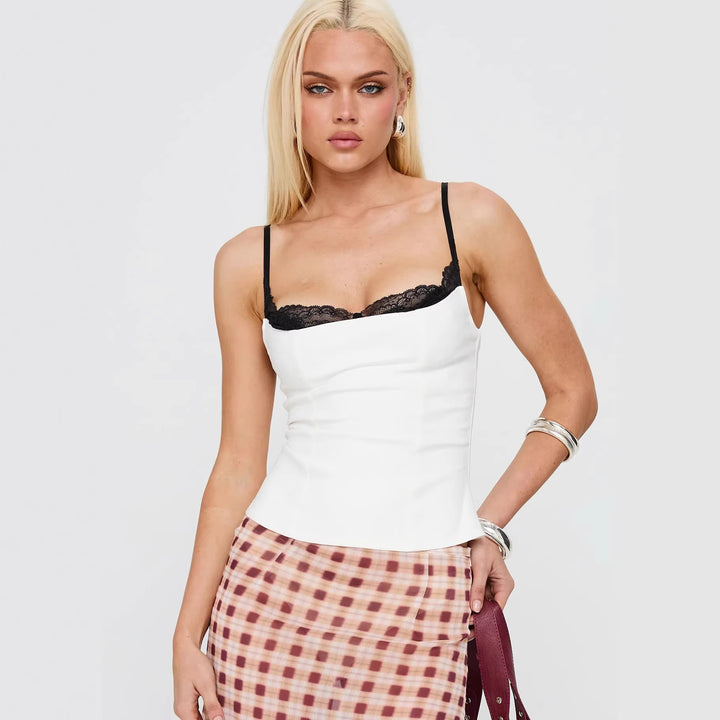 Damen Polka Dots Bustier-Top mit Spitzenakzenten Echo Archiv