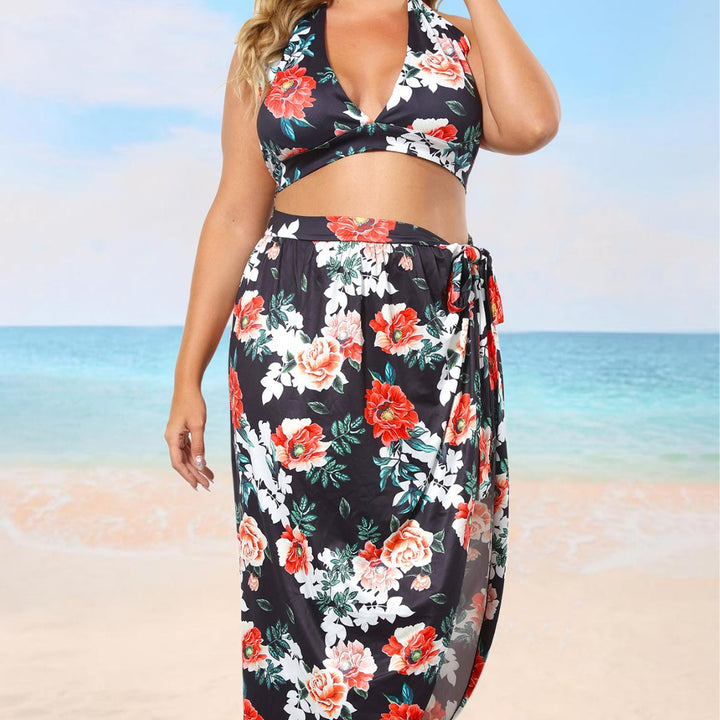 Damen Bikini-Oberteil mit floralem Design und hochgeschnittenem Rock Echo Archiv