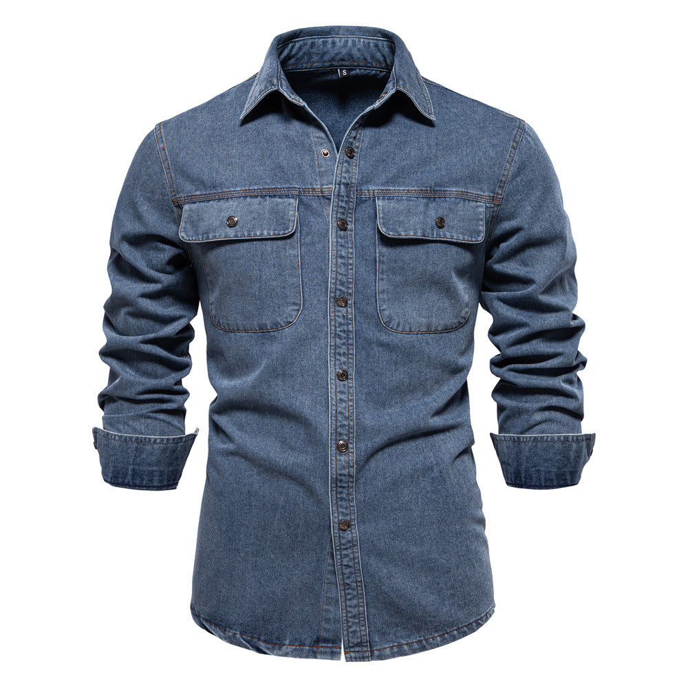 Herren Denim Hemd mit zwei Brusttaschen und modischem Schnitt Echoarchiv