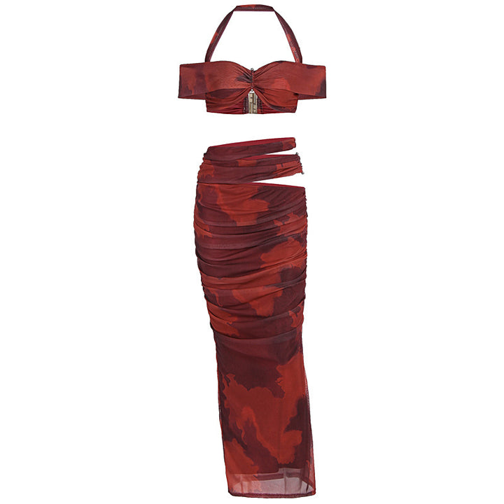 Damen Crop-Top und Maxi-Rock Set mit raffiniertem Rüschen-Design Echo Archiv