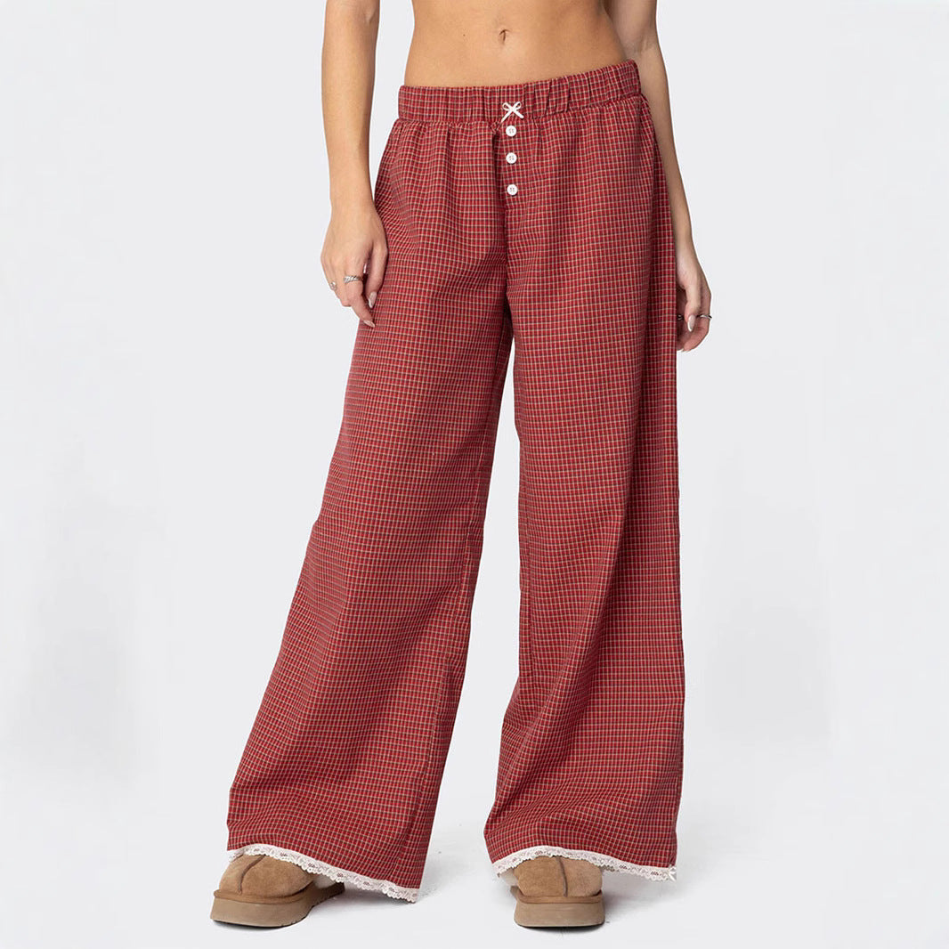 Damen Weit geschnittene Karohose mit Spitzendetails Echo Archiv