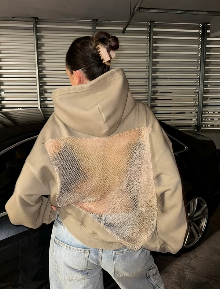 Damen Hoodie mit glitzerndem Mesh-Rückenapplikation – Auréline