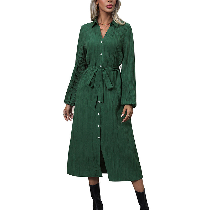Damen Langarm Hemdblusenkleid mit Gürtel Echo Archiv