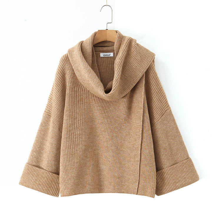 Damen Boxy-Cropped Grobstrick-Pullover mit voluminösem Schalkragen Echo Archiv