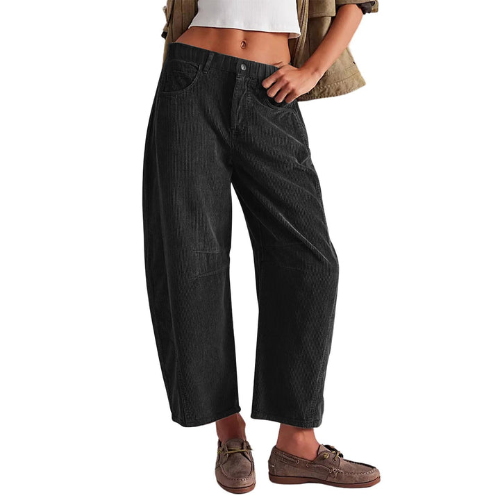 Damen Weite Cordhose mit hoher Taille, Cropped-Bein und Eingriffstaschen Echo Archiv