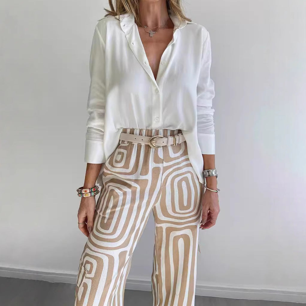 Frauen weite Palazzo-Hose mit grafischem Retro-Print Echoarchiv