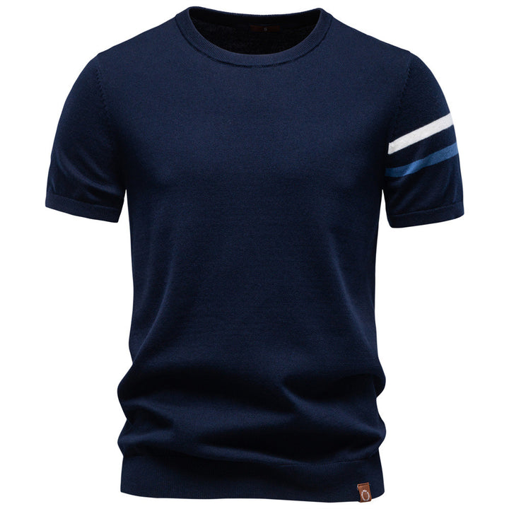 Herren nan feines Baumwollstrickshirt mit Rundhalsausschnitt kurzärmelig und kontrastierenden Ärmelstreifen Echo Archiv