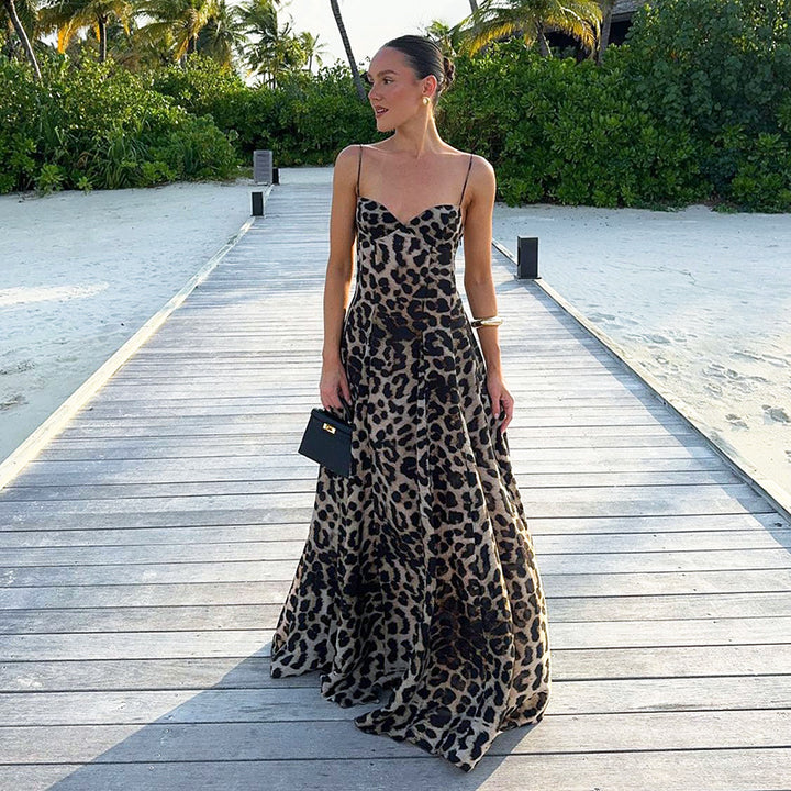 Damen Maxikleid mit figurbetontem Schnitt und floralem Leopardenmuster Echo Archiv