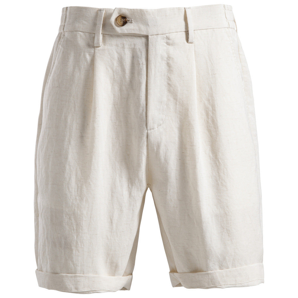 Herren nan lässige Leinenshorts mit Umschlag und Bundfalten Echoarchiv