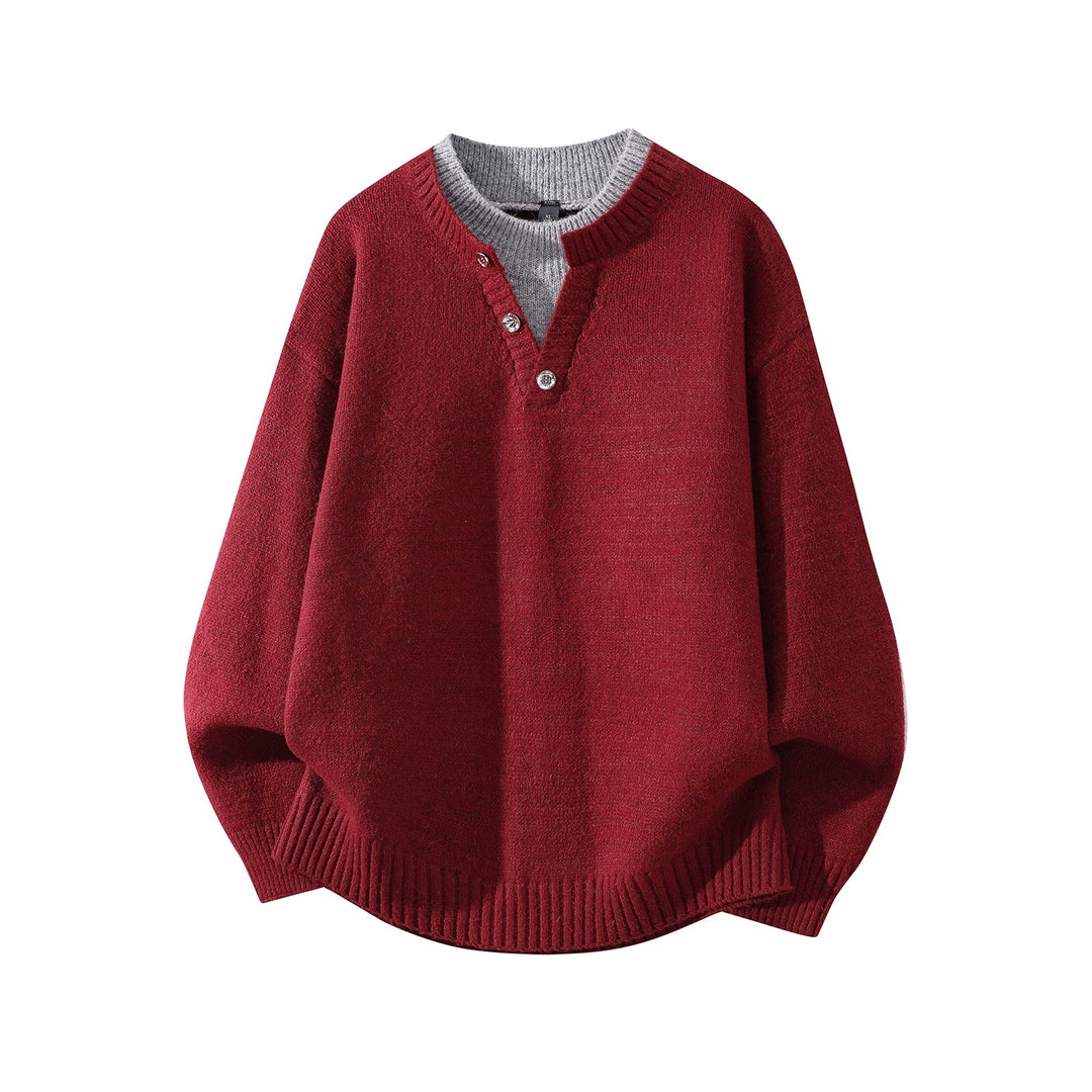Damen Oversize-Strickpullover mit Henley‑Halbknopfkragen und geripptem Saum Echoarchiv
