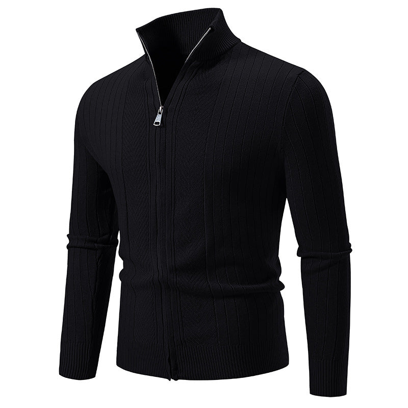 Herren Schmal geschnittene Feinstrick-Zipjacke mit Stehkragen und markanter Rippstruktur Echo Archiv