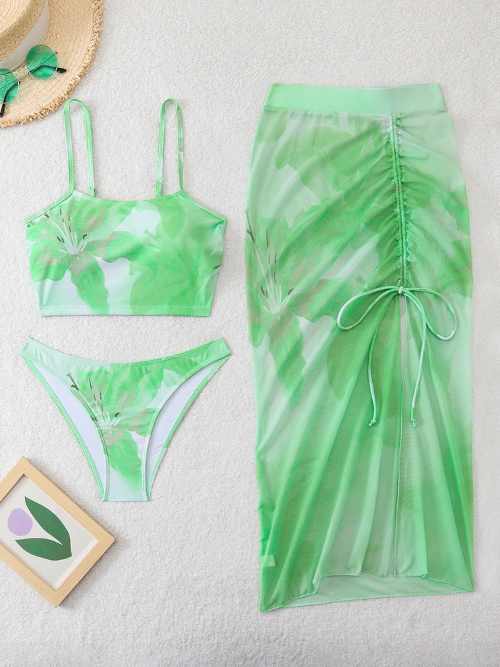 Damen Bikini-Set mit floralem Balconette-Oberteil und transparentem Wickelrock Echo Archiv