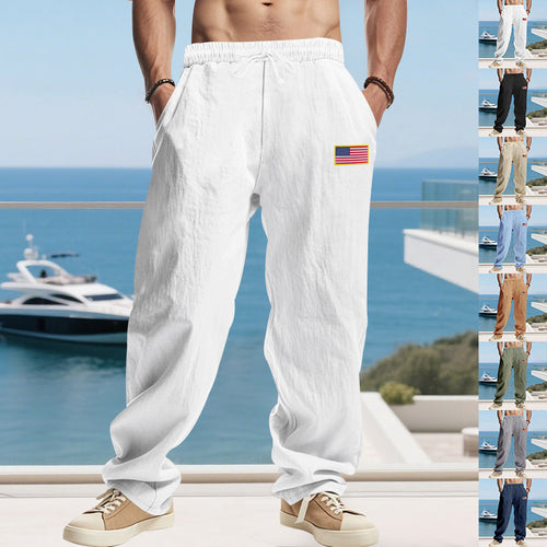 Herren lässige Strandhose mit amerikanischer Flaggen-Applikation und elastischem Bund Echoarchiv