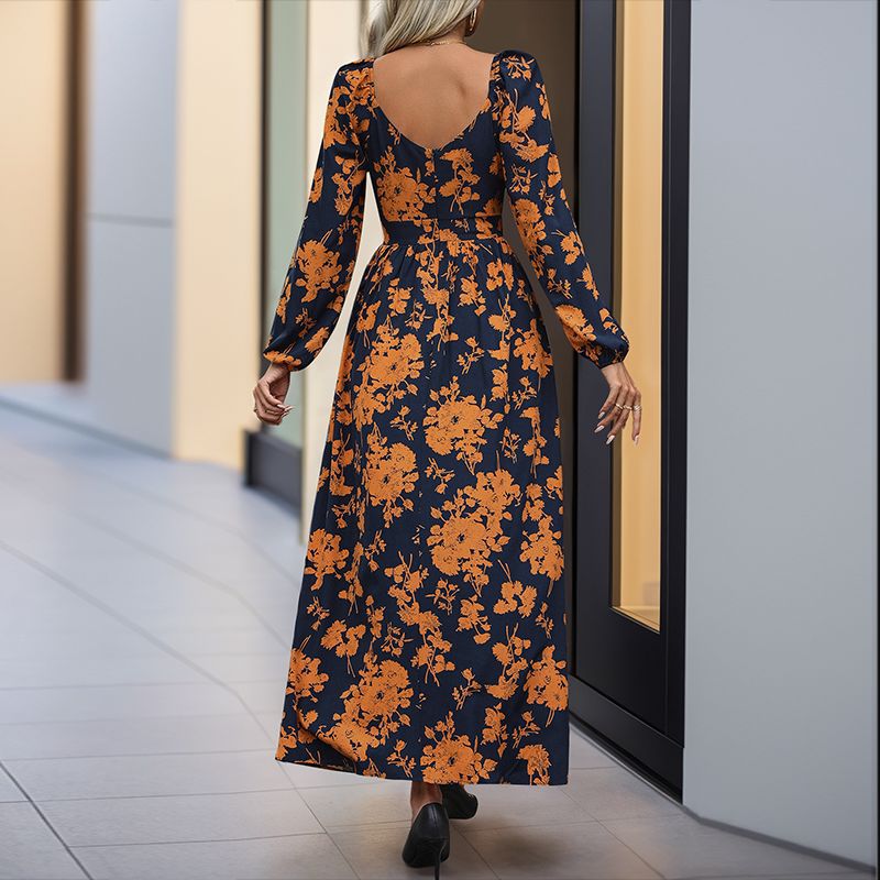 Damen Florales Maxikleid mit Wickel‑Dekolleté, Smock‑Taillenband und hohem Seitenschlitz Echoarchiv