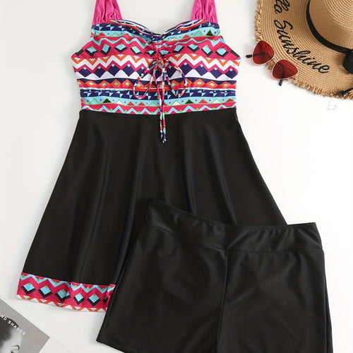 Damen Sportliches Badeanzug-Set mit modischem Oberteil und Shorts Echo Archiv