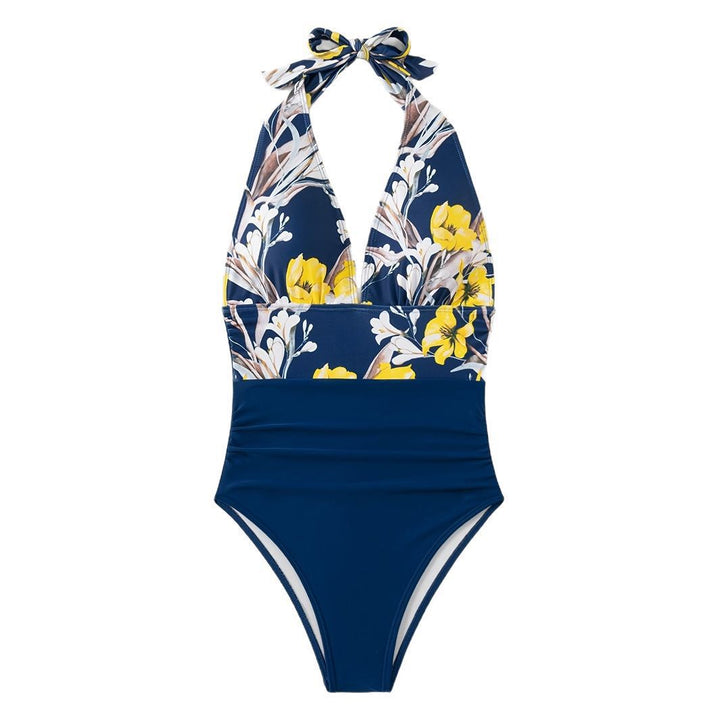 Damen Einteiliger Badeanzug mit floralem Design und Langen Bindebändern Echo Archiv