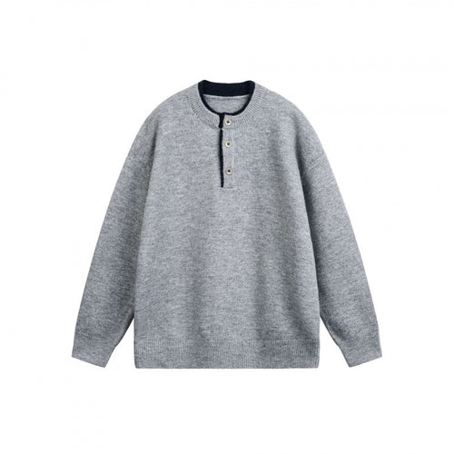 Unisex Grobgestrickter Henley-Pullover mit halber Knopfleiste und geripptem Ausschnitt Echo Archiv