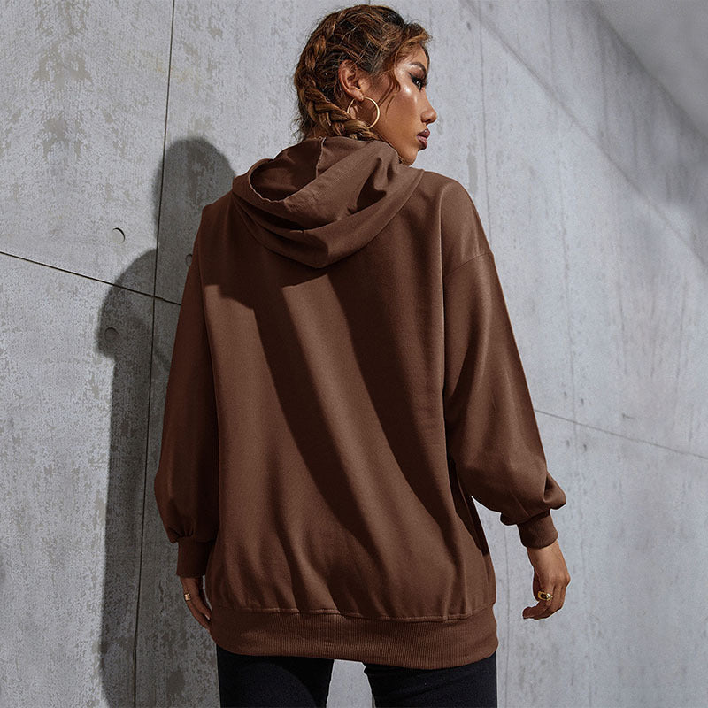 Damen Oversize-Kapuzenpullover mit Kängurutasche und Schmetterling-Stickerei Echoarchiv