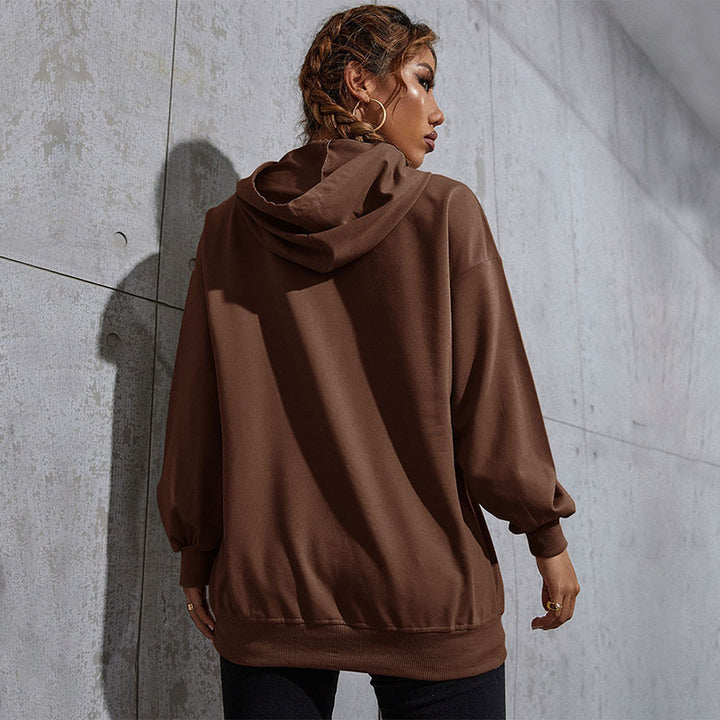 Damen Oversize-Kapuzenpullover mit Kängurutasche und Schmetterling-Stickerei Echoarchiv