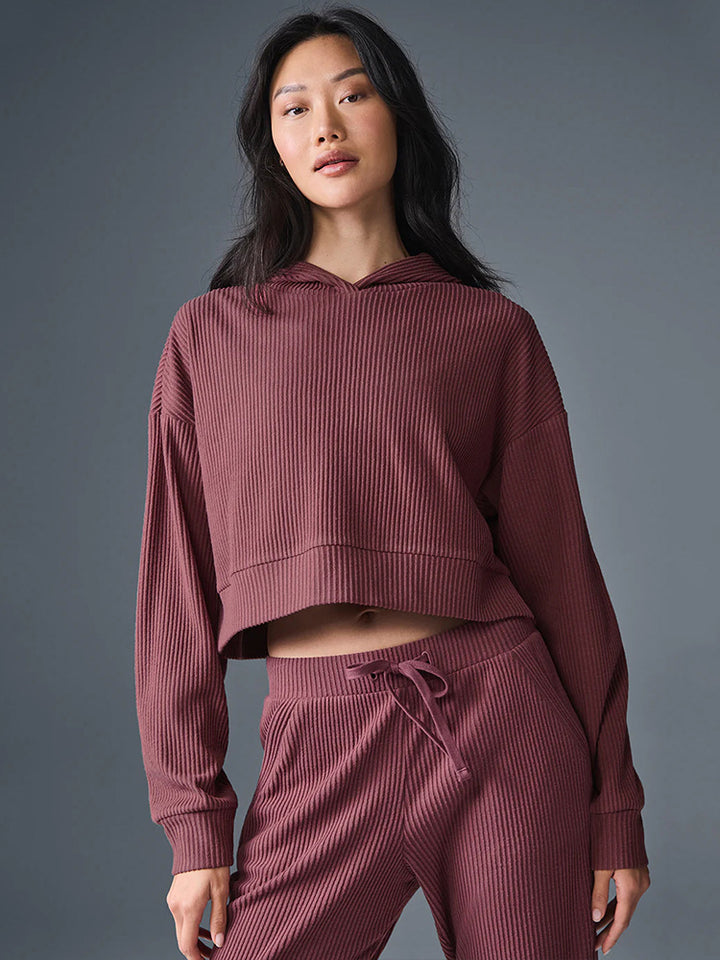 Damen Gerippte High‑Waist Loungehose mit Kordelzug und Bündchen – Avélisse