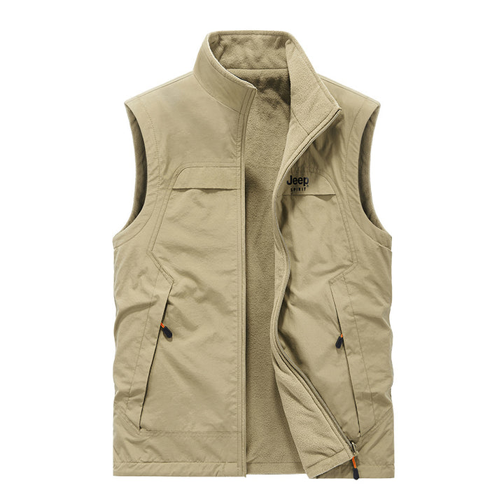 Herren Fleece-gefütterte Outdoor-Weste mit hochschließendem Kragen und Multifunktions-Taschen – Marzano