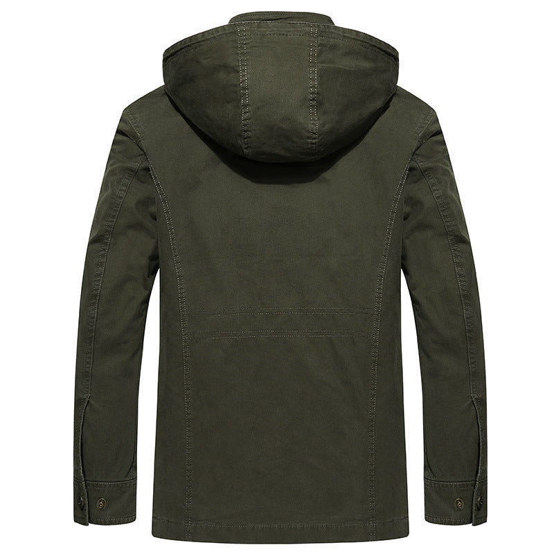 Herren Feldjacke im Utility Stil mit Kapuze Canvas Außenmaterial und Mehrfachtaschen – Taviero